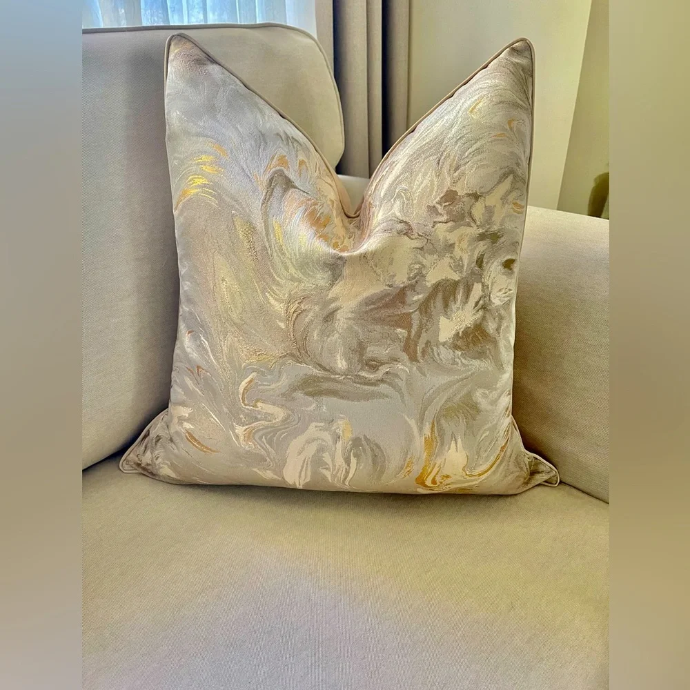 Luxury Champagne and gold waves glam pillow.             Size 22x 22 inch - Picture 4 of 10